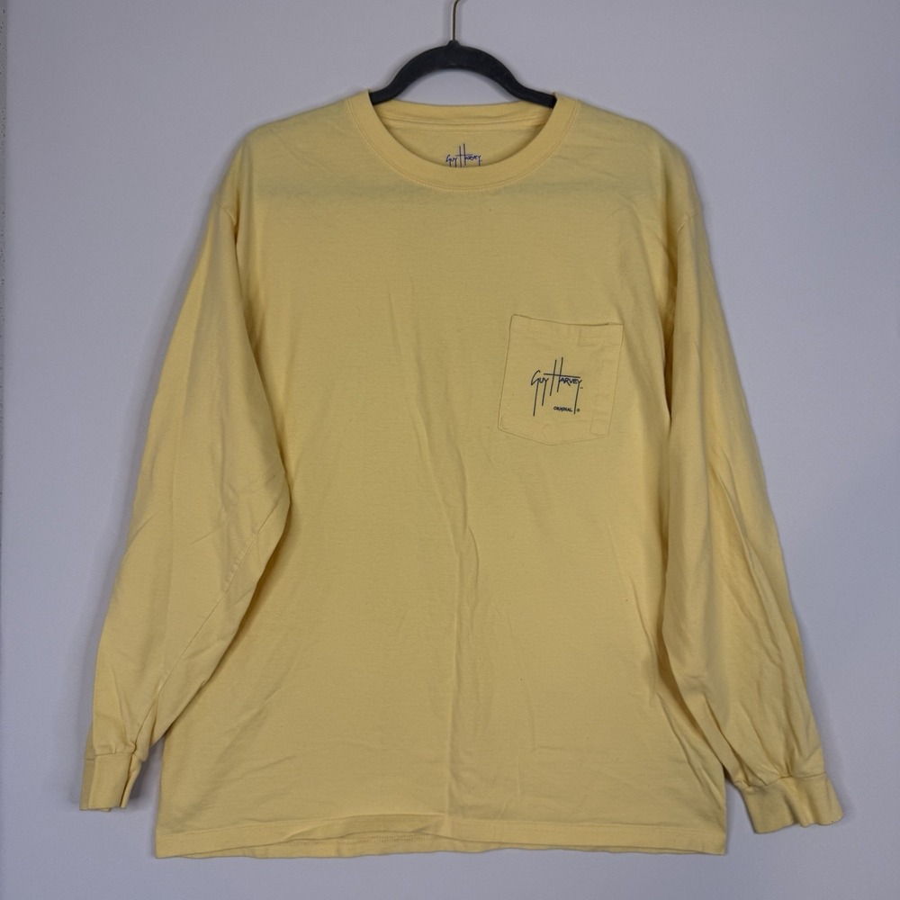 Guy Harvey Original Classic Yellow Long Sleeve T-Shirt Graphic Tee Size Large